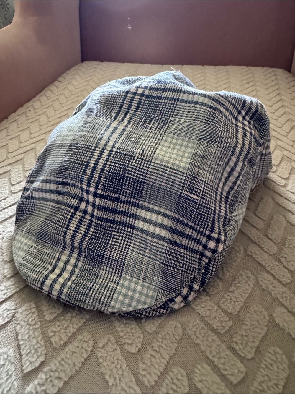 Unisex Hanna Hats of Donegal Sm Vintage Cap Linen, Blue and White Plaid